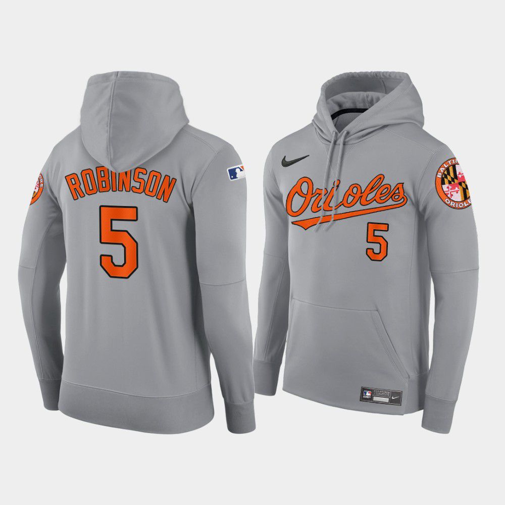 Men Baltimore Orioles 5 Robinson gray road hoodie 2021 MLB Nike Jerseys